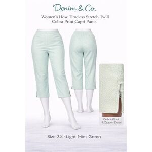 Denim & Co Womens 3X How Timeless Stretch Twill Cobra Capri Pants‎ Mint Green